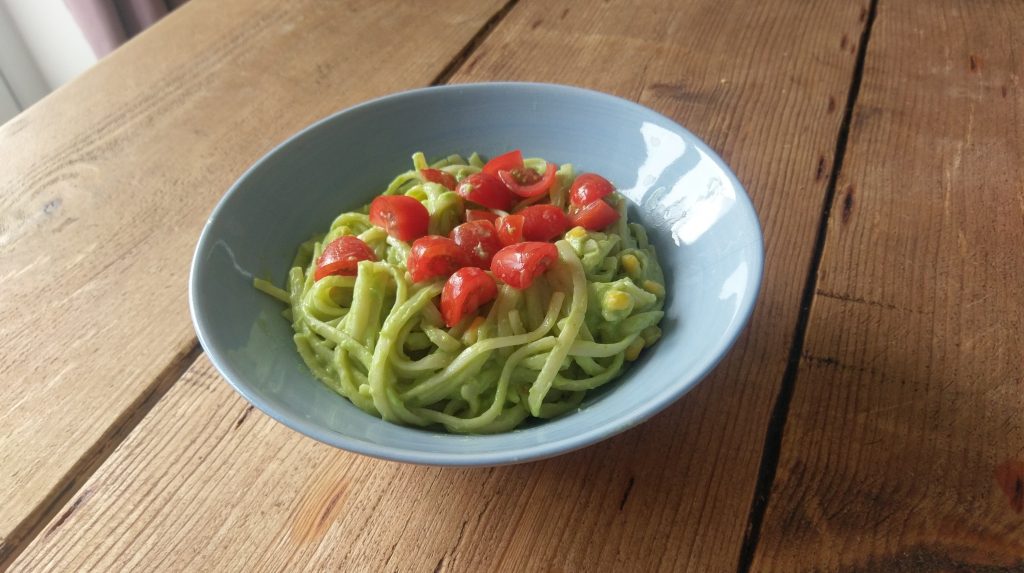 Pasta with a creamy avocado sauce